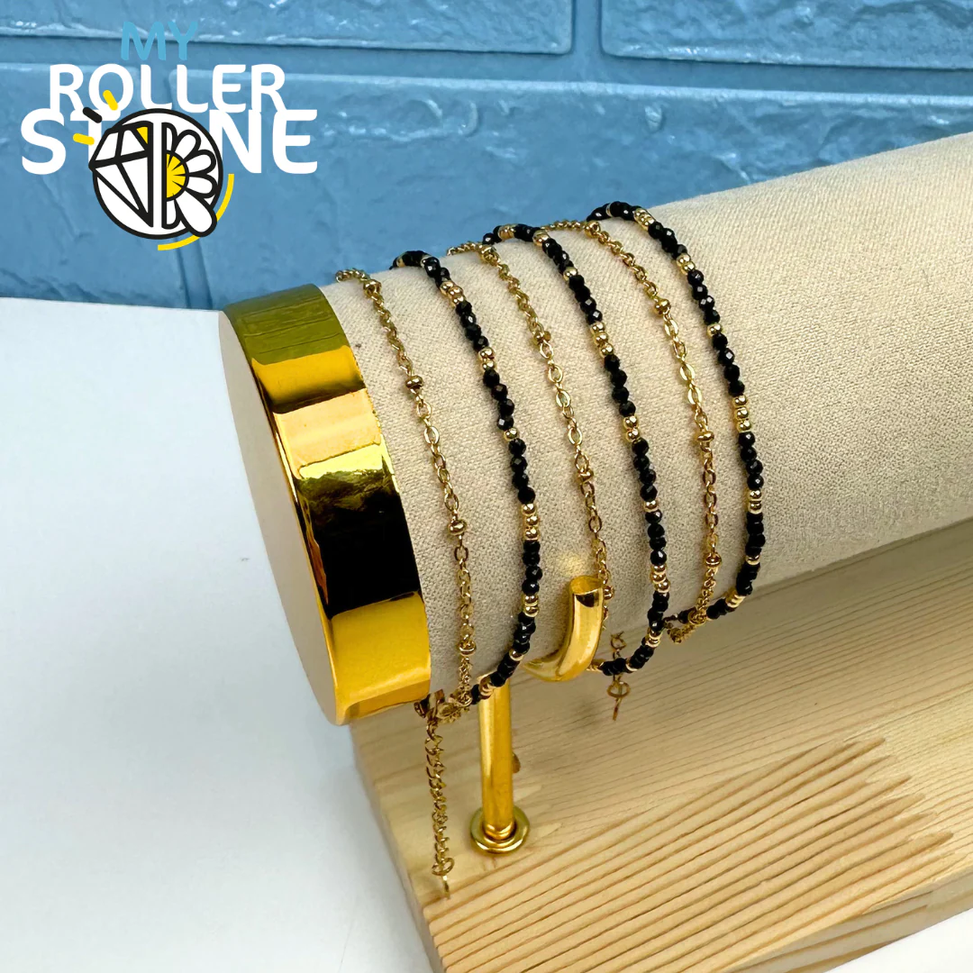 Bracelet Doubles Rangs Acier Inoxydable et Perles - Image 3