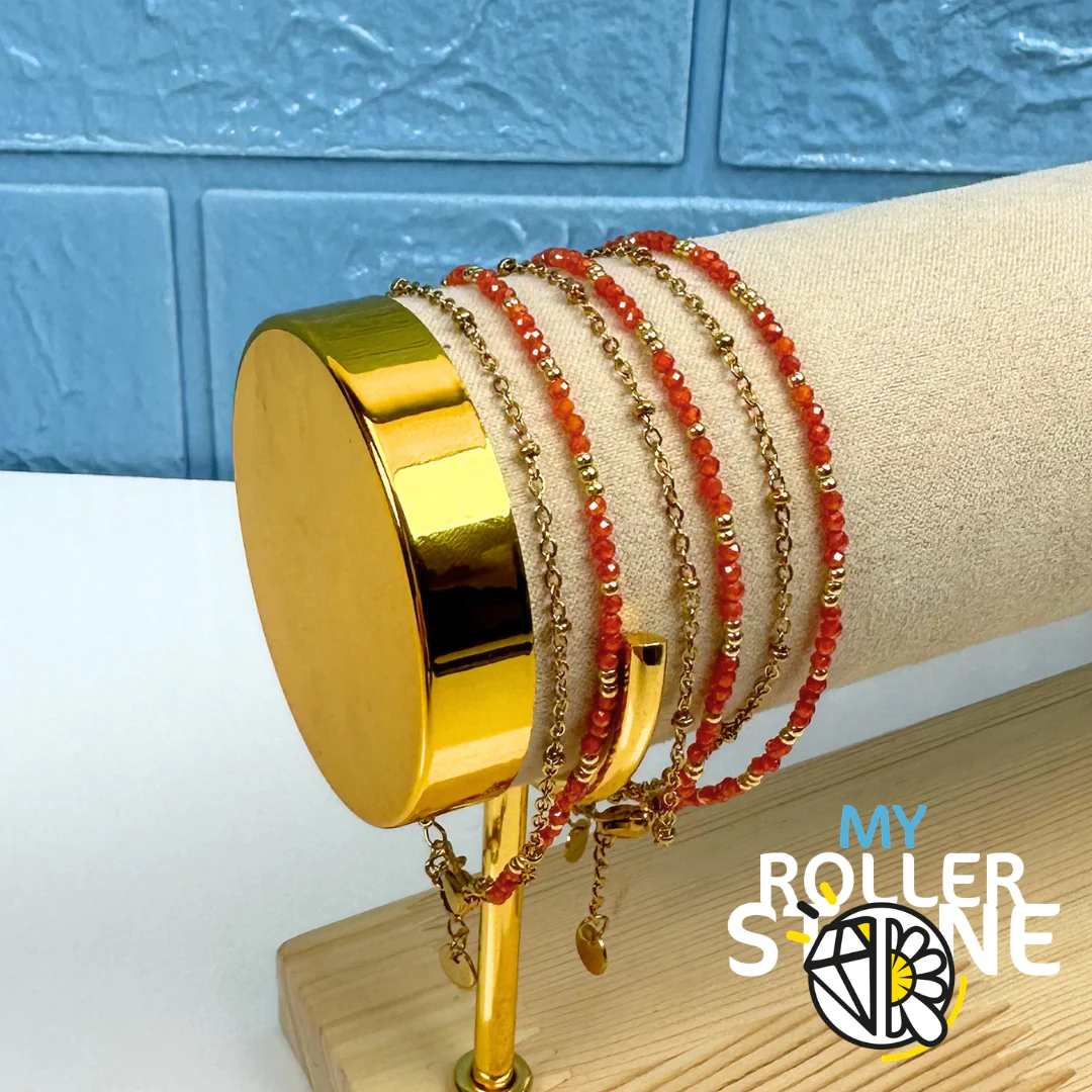 Bracelet Doubles Rangs Acier Inoxydable et Perles - Image 4