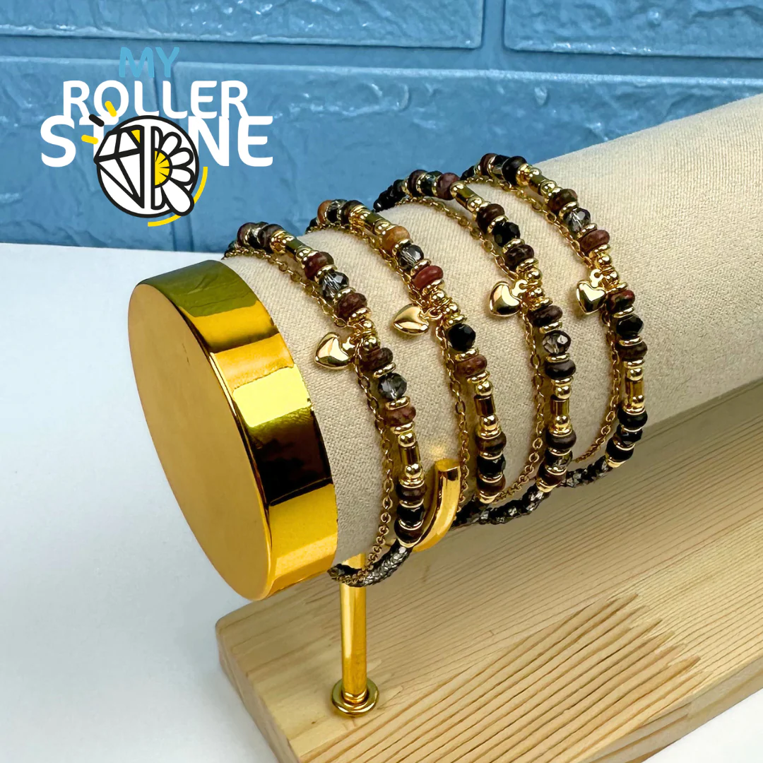 Bracelet Doubles rangs Pierres naturelles et coeur - Image 3