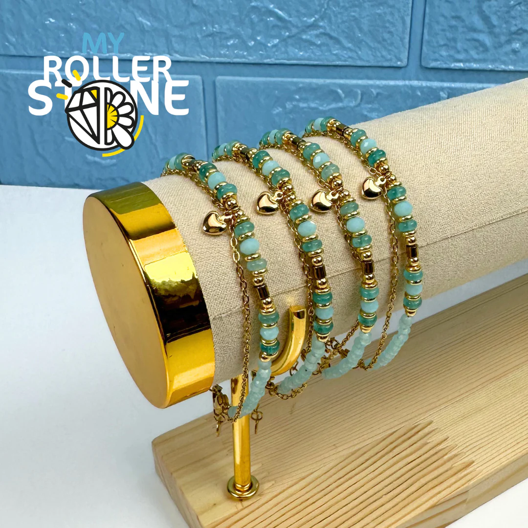 Bracelet Doubles rangs Pierres naturelles et coeur - Image 4