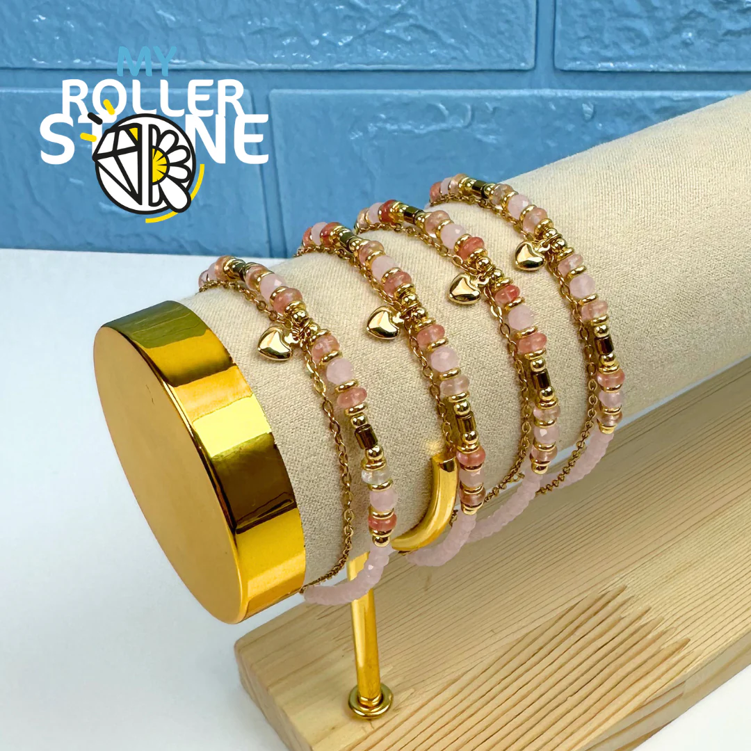 Bracelet Doubles rangs Pierres naturelles et coeur - Image 5