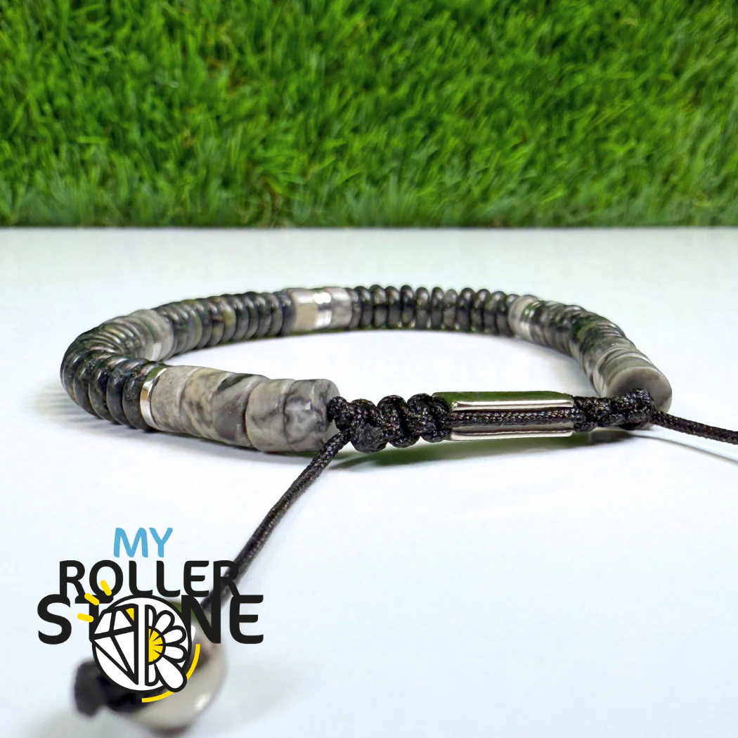 Bracelet Jaspe Kambaba et Jaspe picasso noir - Image 3