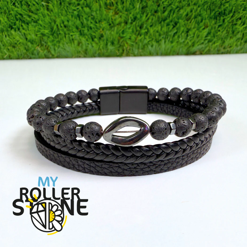 Bracelet Cuir Losange Pierre de Lave - Image 2