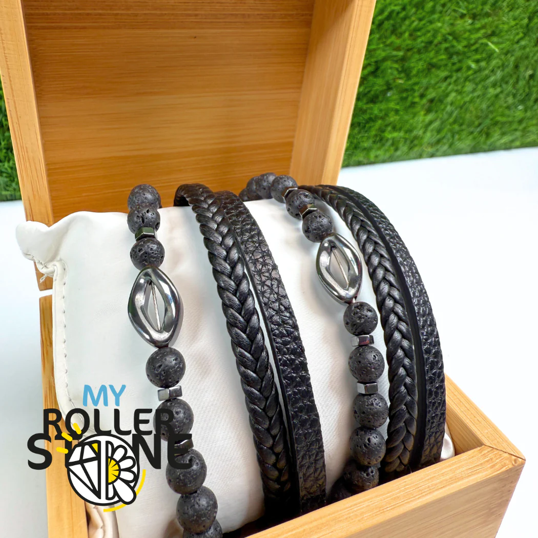Bracelet Cuir Losange Pierre de Lave - Image 3