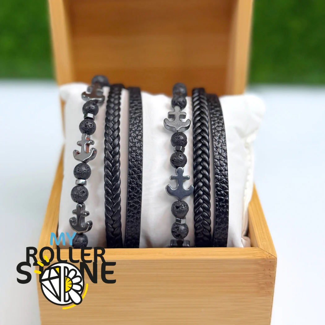 Bracelet Cuir Ancre Pierre de Lave - Image 3