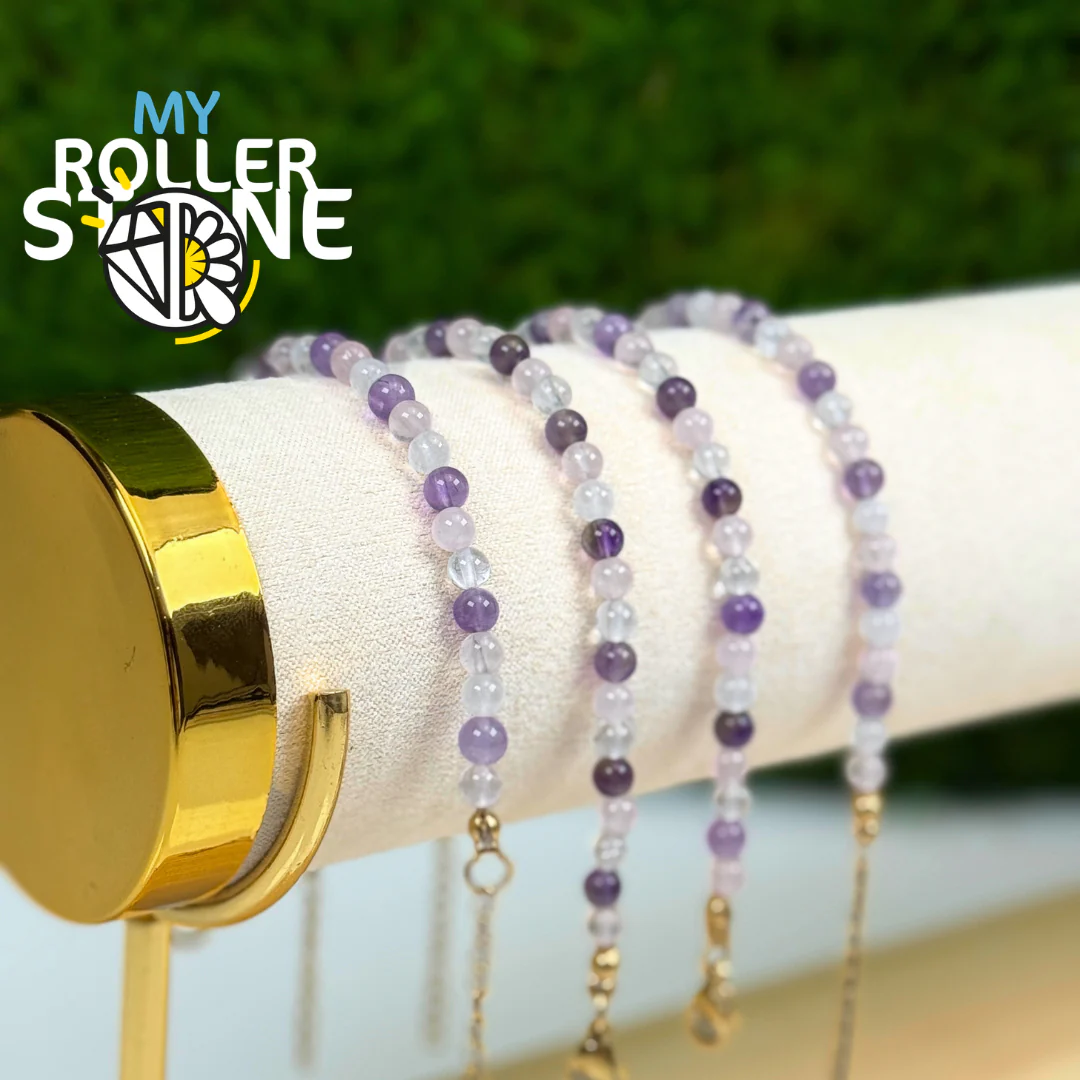 Bracelet Quartz rose et Améthyste Acier inoxydable réglable - Image 2