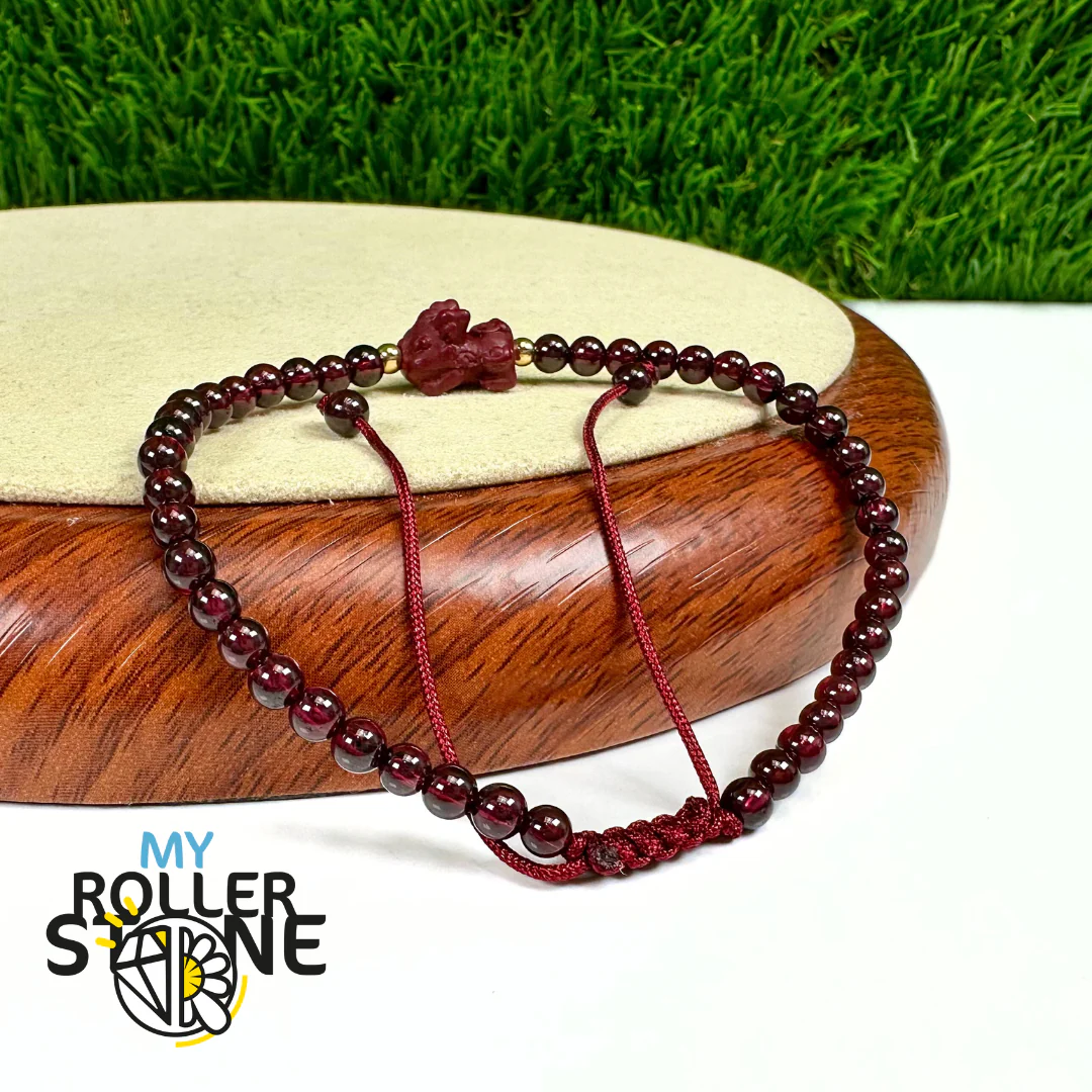 Bracelet Tissé Pixiu en Grenat 5A Et Cinabre Violet - Image 2
