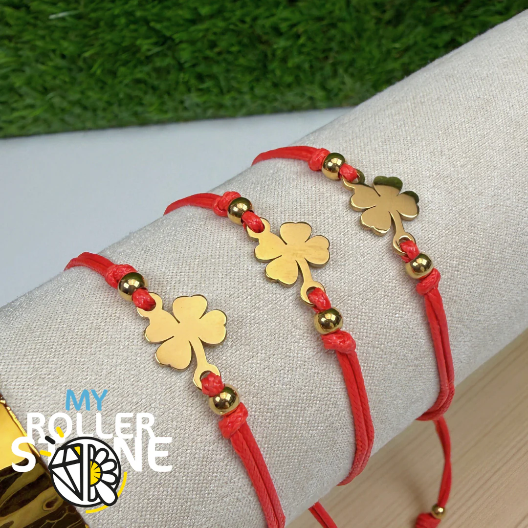 Bracelet Trèfle à Quatre Feuilles Réglable – Acier Inoxydable Argenté Doré