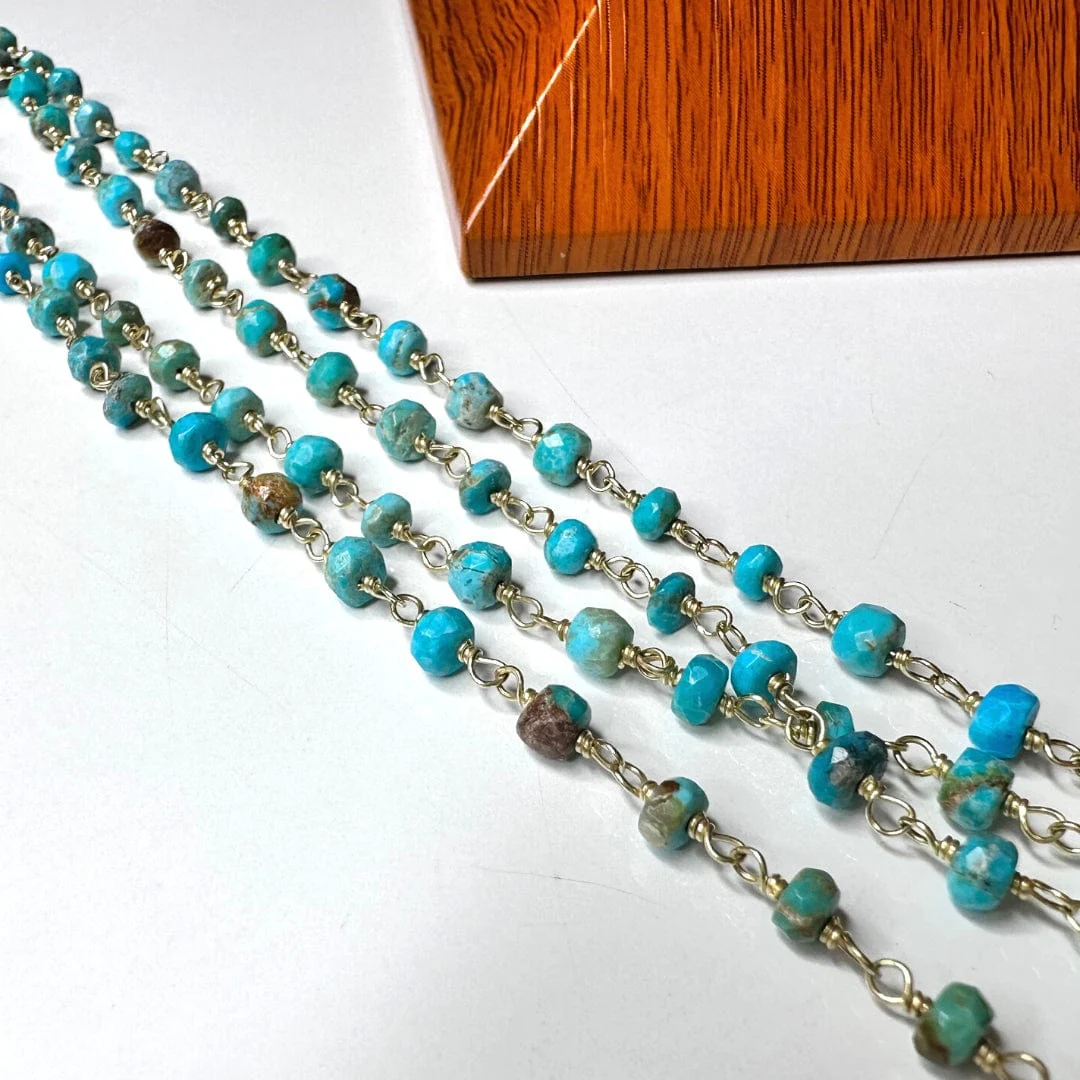 Chaîne perlée Turquoise Kingman Argent/Plaqué Or - Image 2
