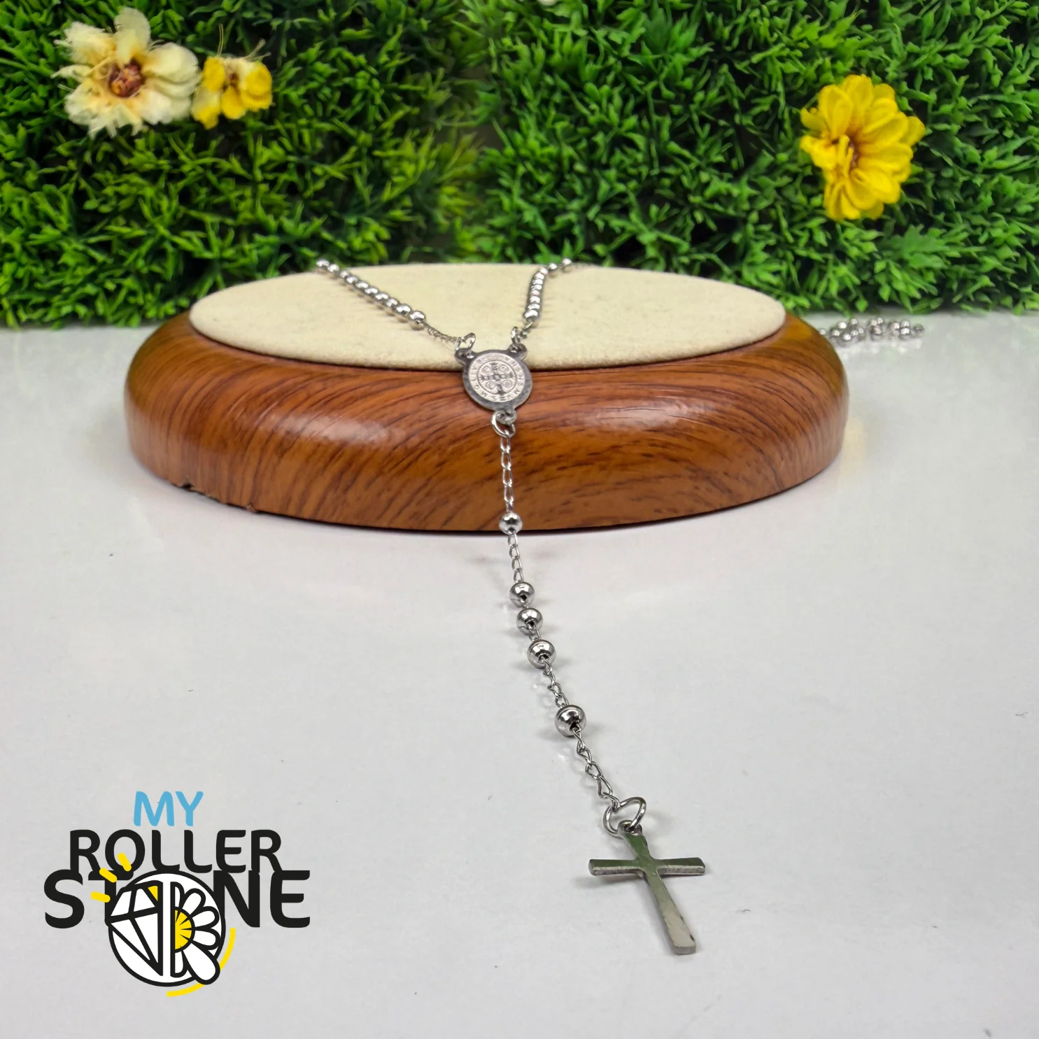 Chapelet de Prière Argenté – Croix & Médaille Vierge Marie – Acier Inoxydable 304