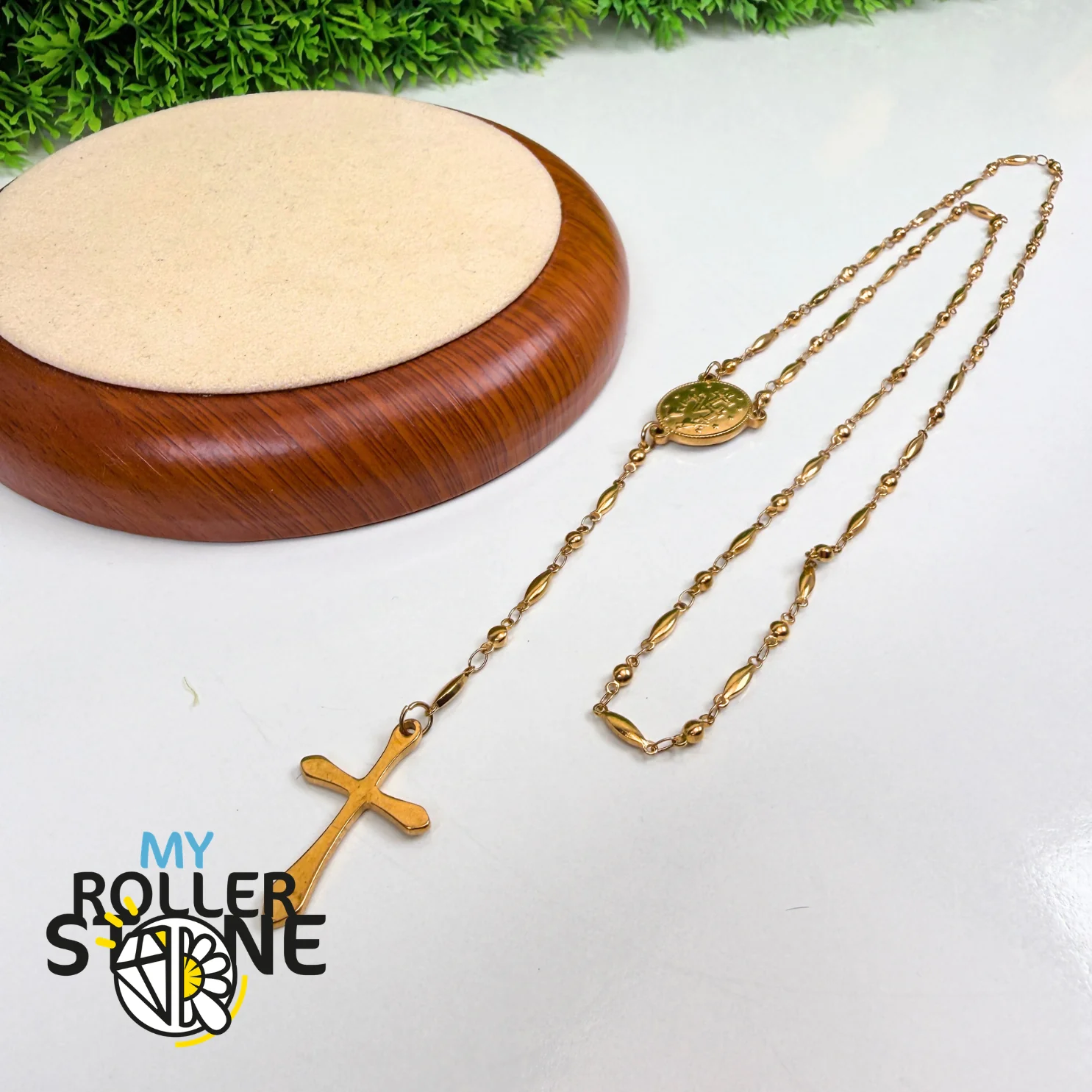 Chapelet de Prière Doré – Croix & Médaille Vierge Marie – Acier Inoxydable 201 - Image 3