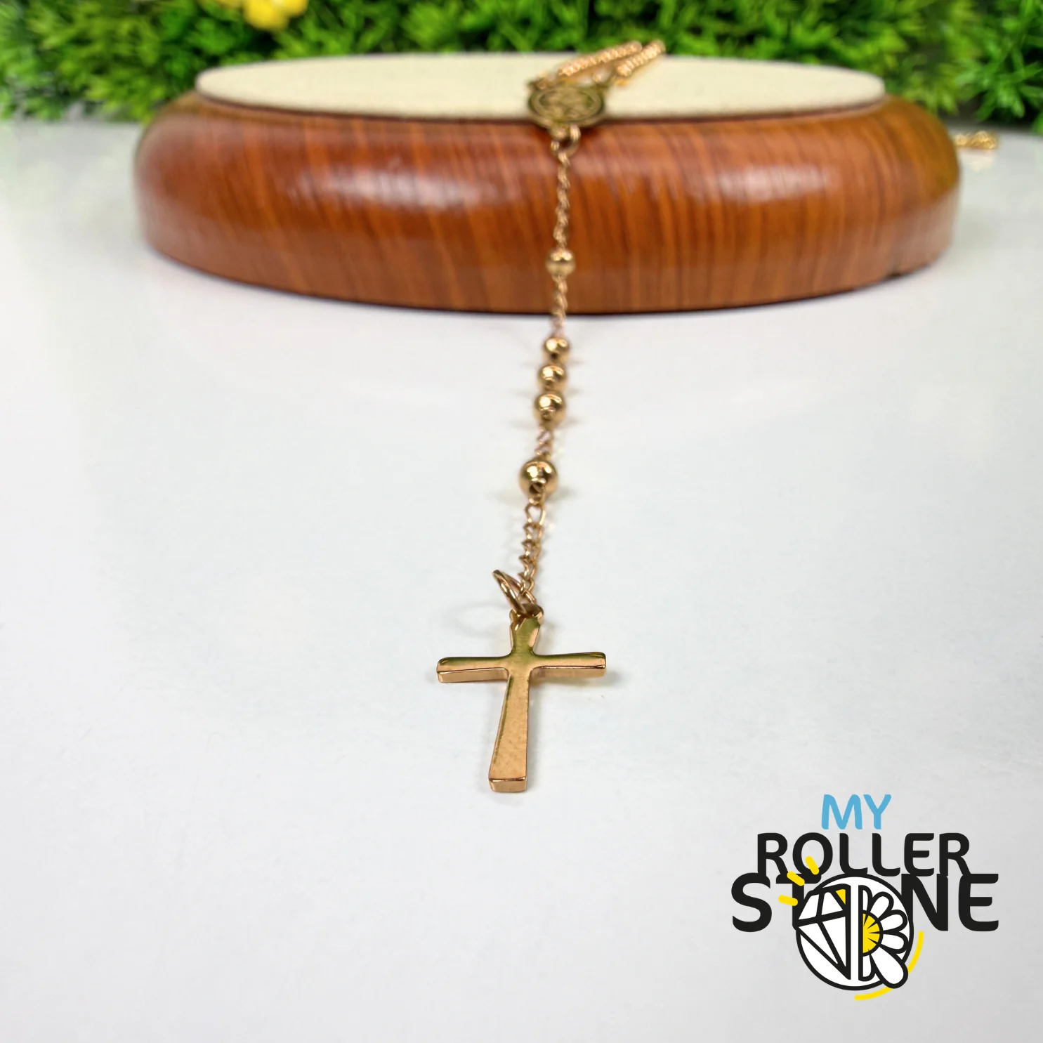 Chapelet de Prière Doré – Croix & Médaille Vierge Marie – Acier Inoxydable 304