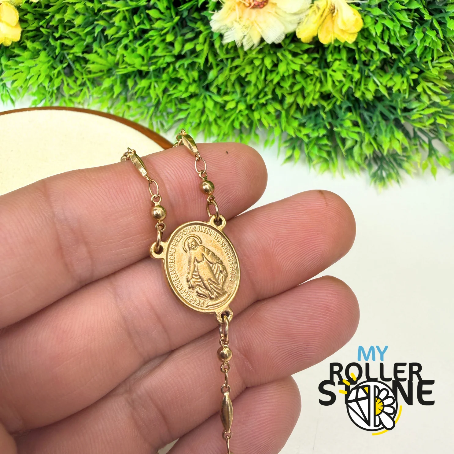 Chapelet de Prière Doré – Croix & Médaille Vierge Marie – Acier Inoxydable 201 - Image 4