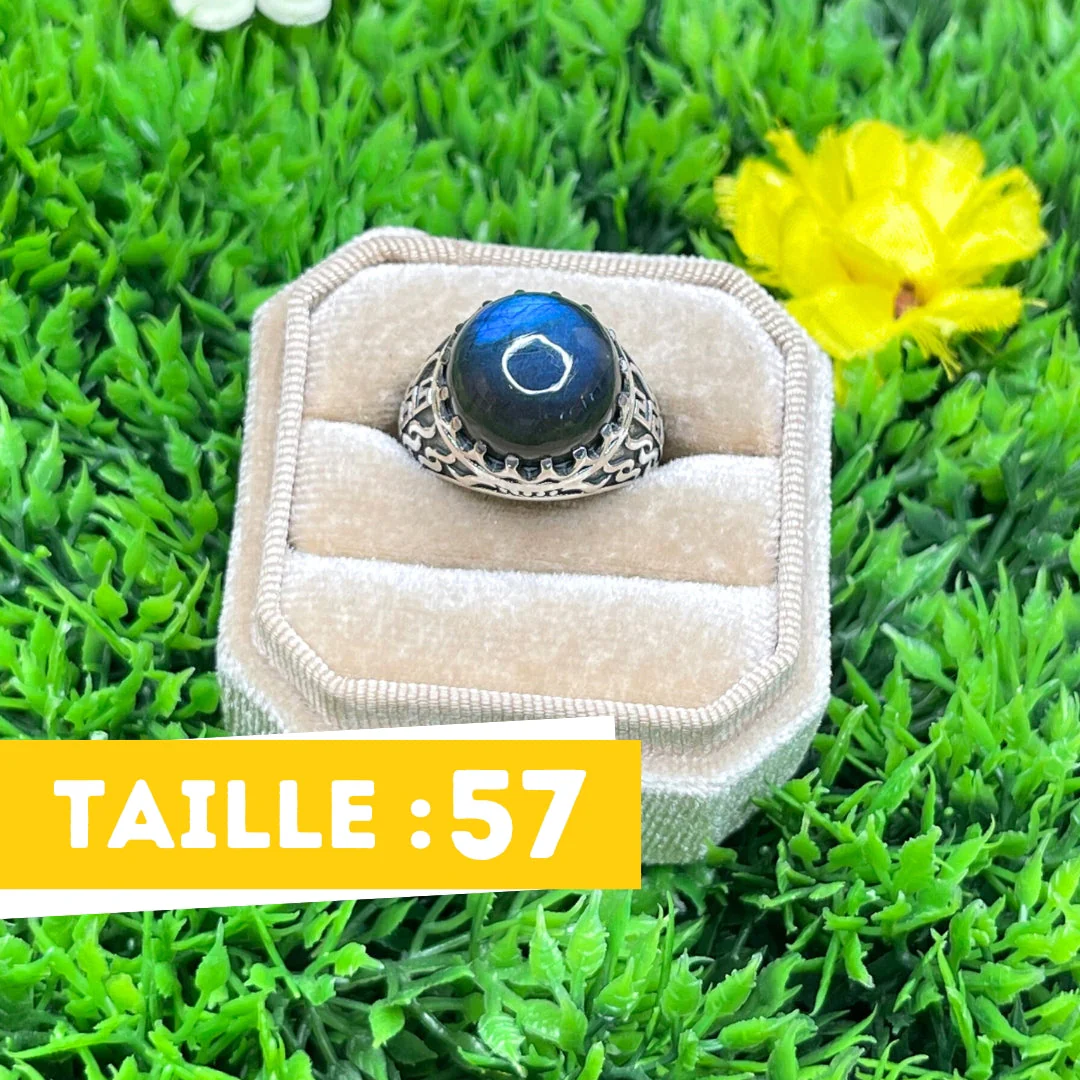 Chevalière Argent Labradorite Flamme #5