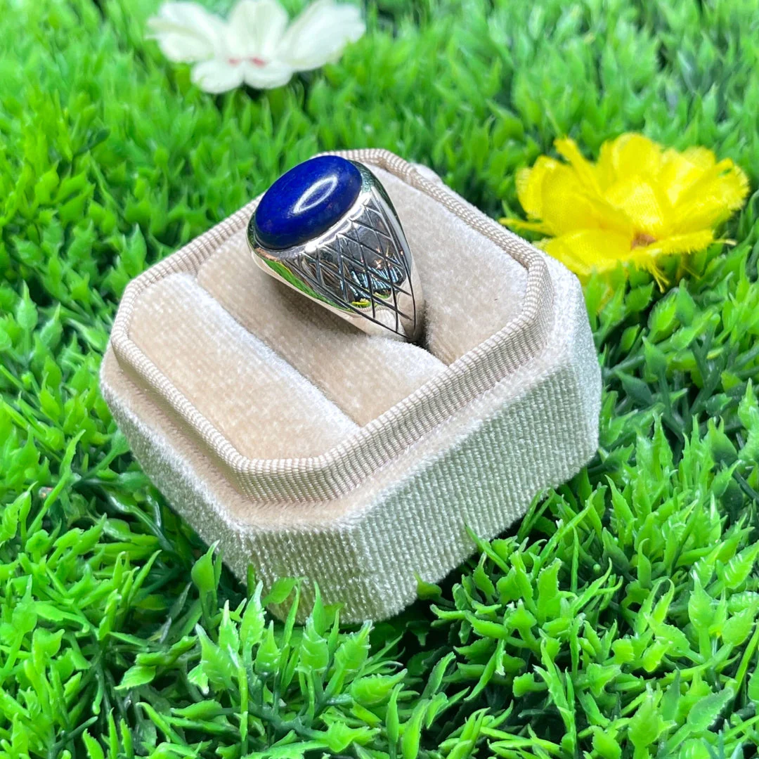 Chevalière Argent Lapis Lazuli Arlequin #4 - Image 2