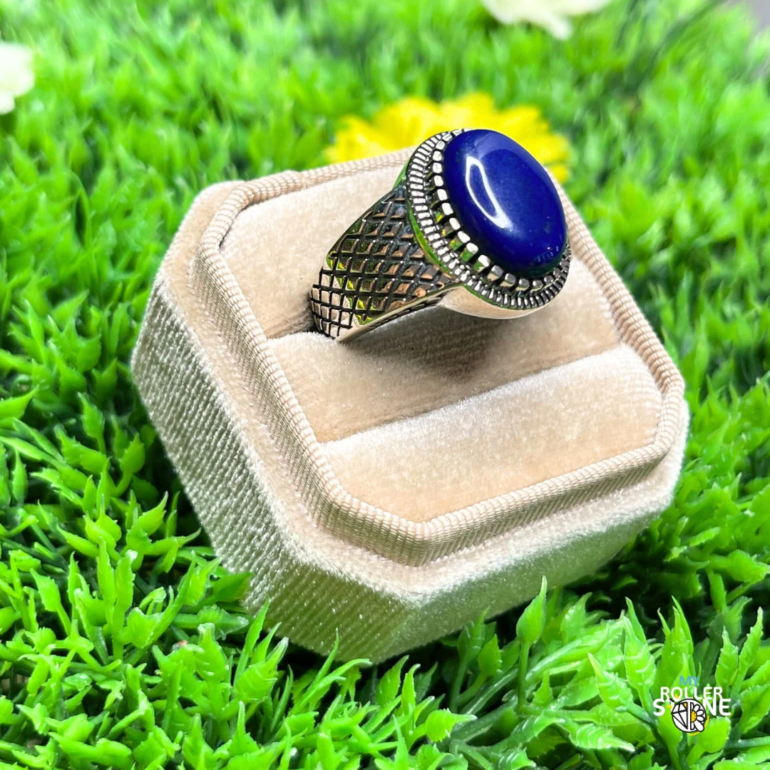 Chevalière Argent Lapis Lazuli Damier #2 - Image 2