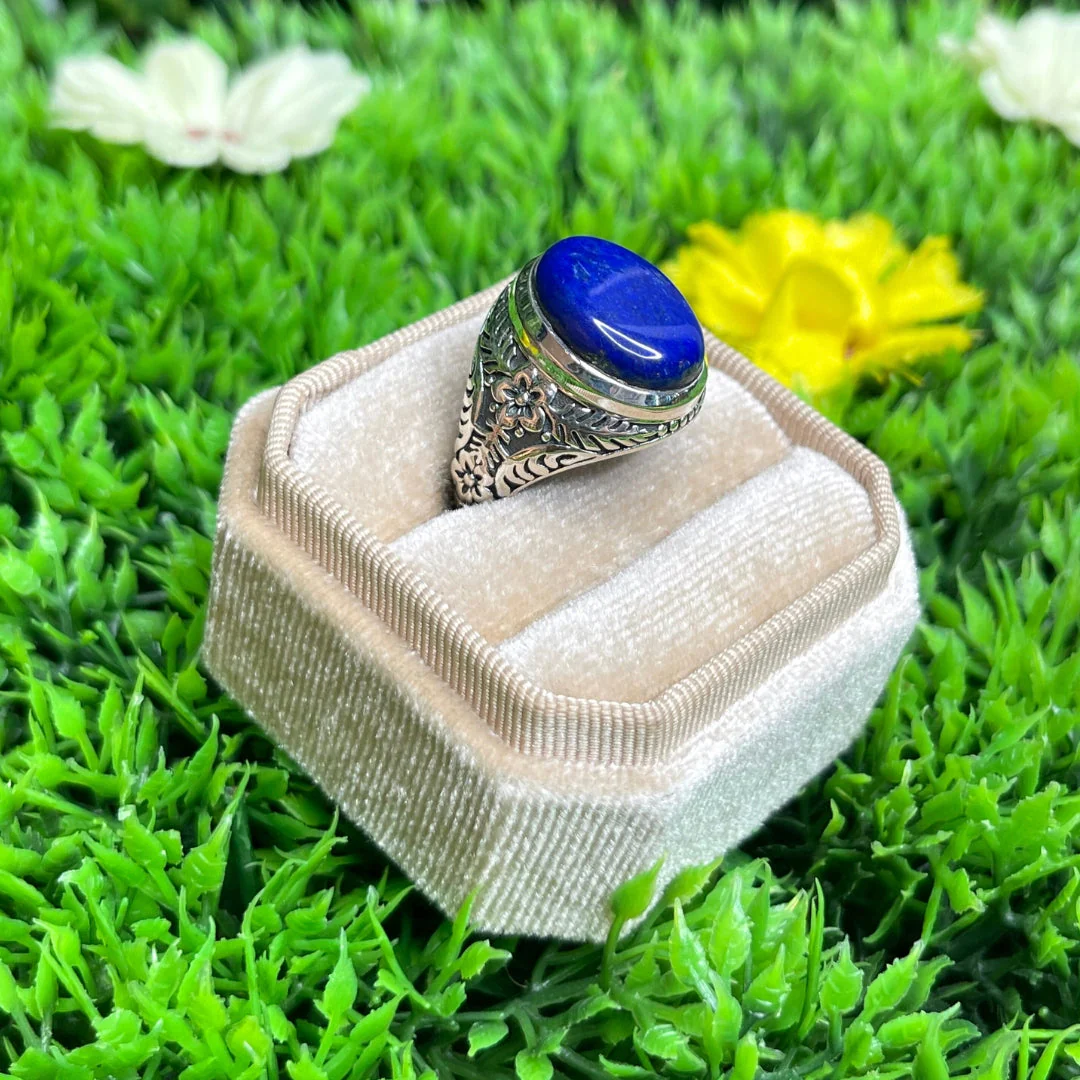 Chevalière Argent Lapis Lazuli Fleurie #2 - Image 2