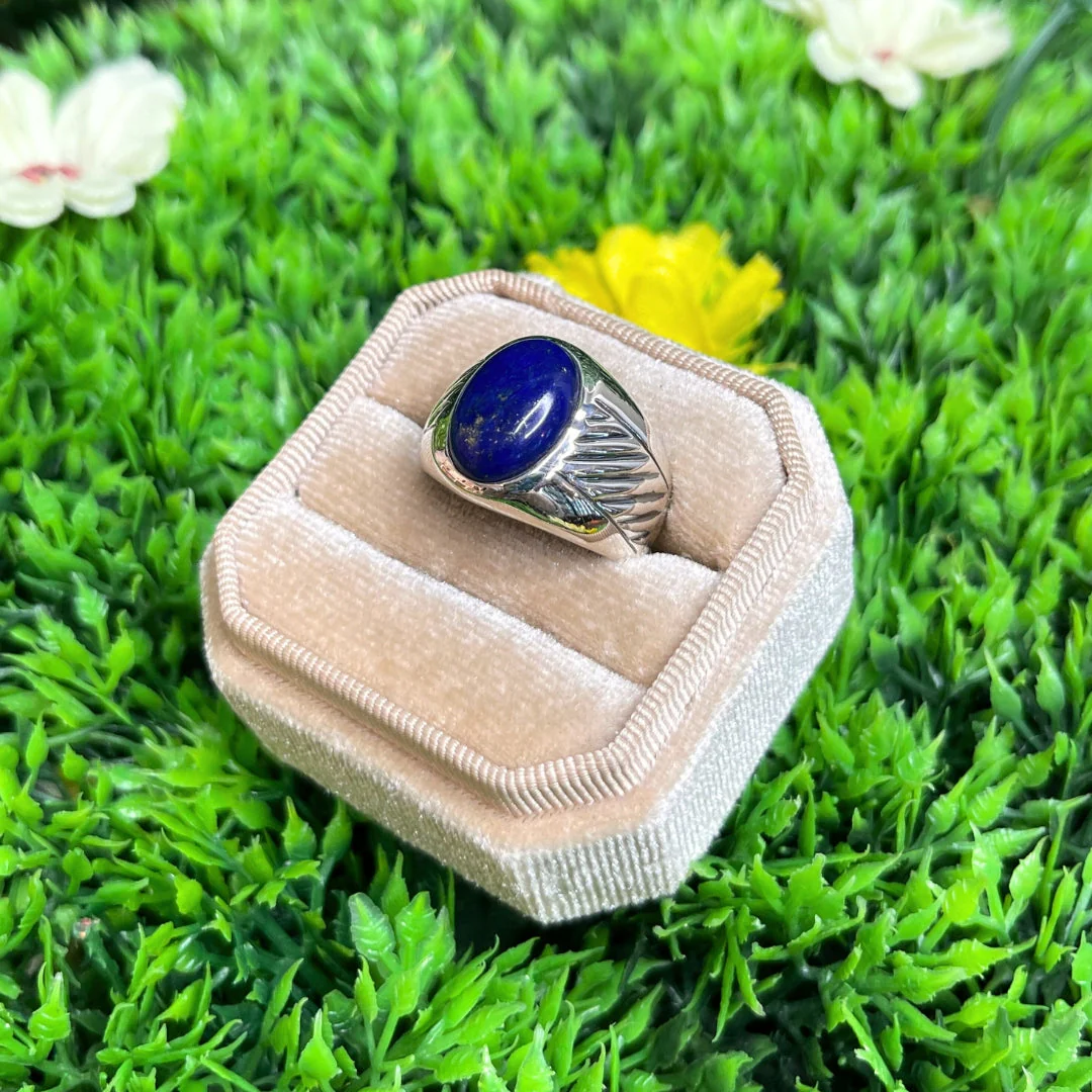 Chevalière Argent Lapis Lazuli Rayé #4 - Image 2
