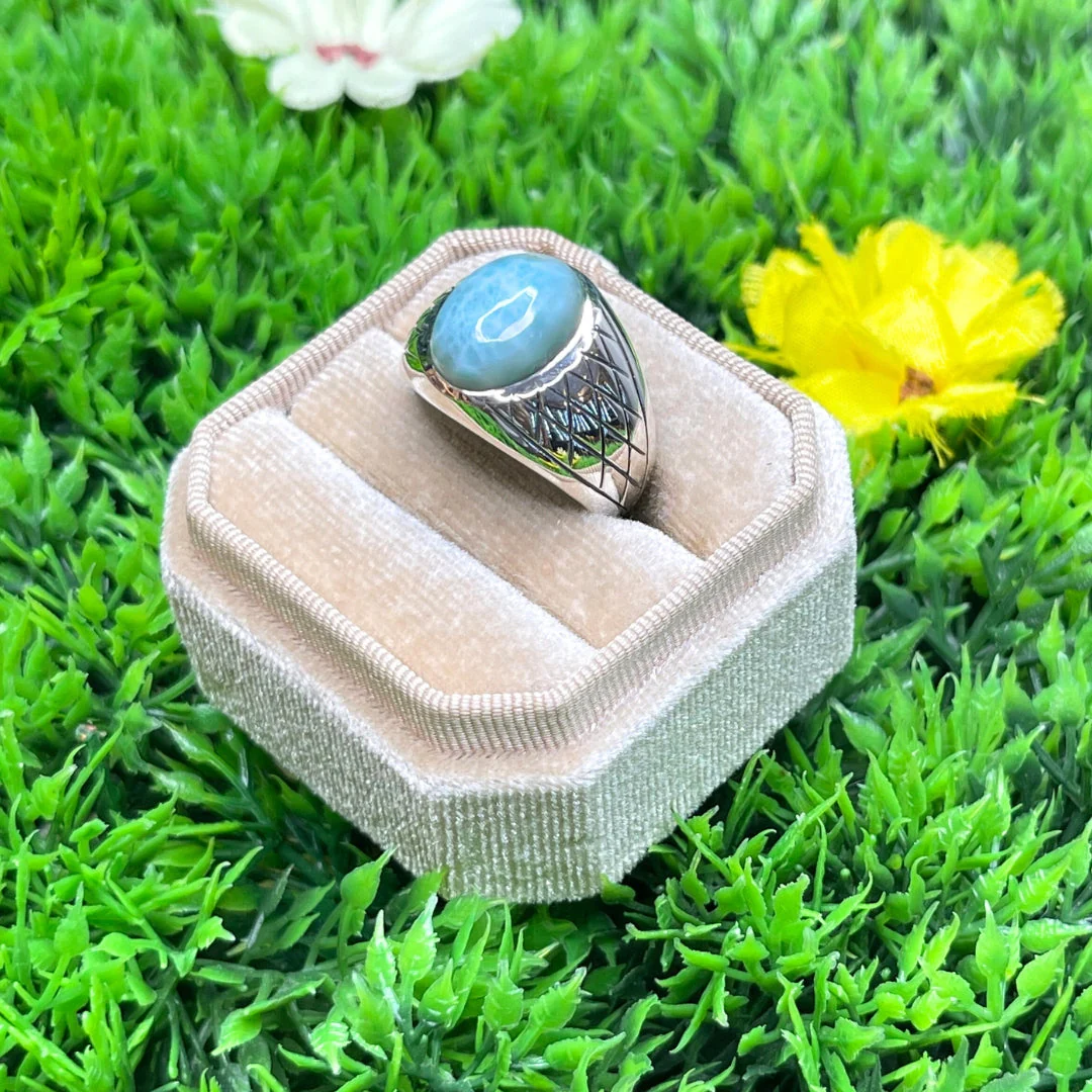 Chevalière Argent Larimar Arlequin #2 - Image 2