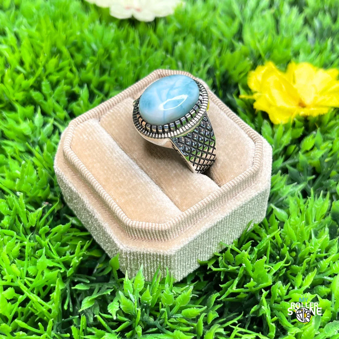 Chevalière Argent Larimar Damier #1 - Image 2