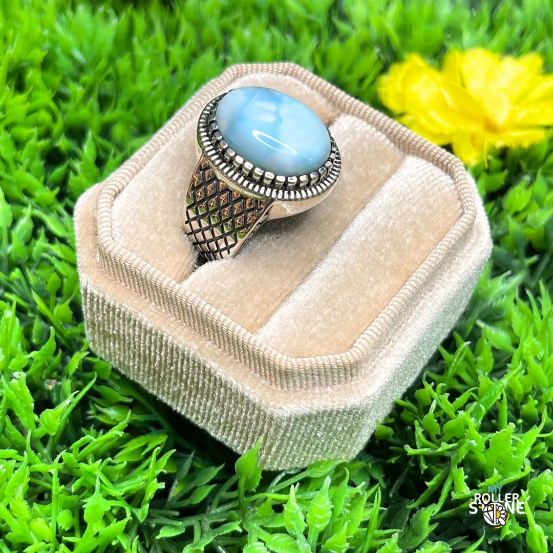 Chevalière Argent Larimar Damier #5 - Image 2