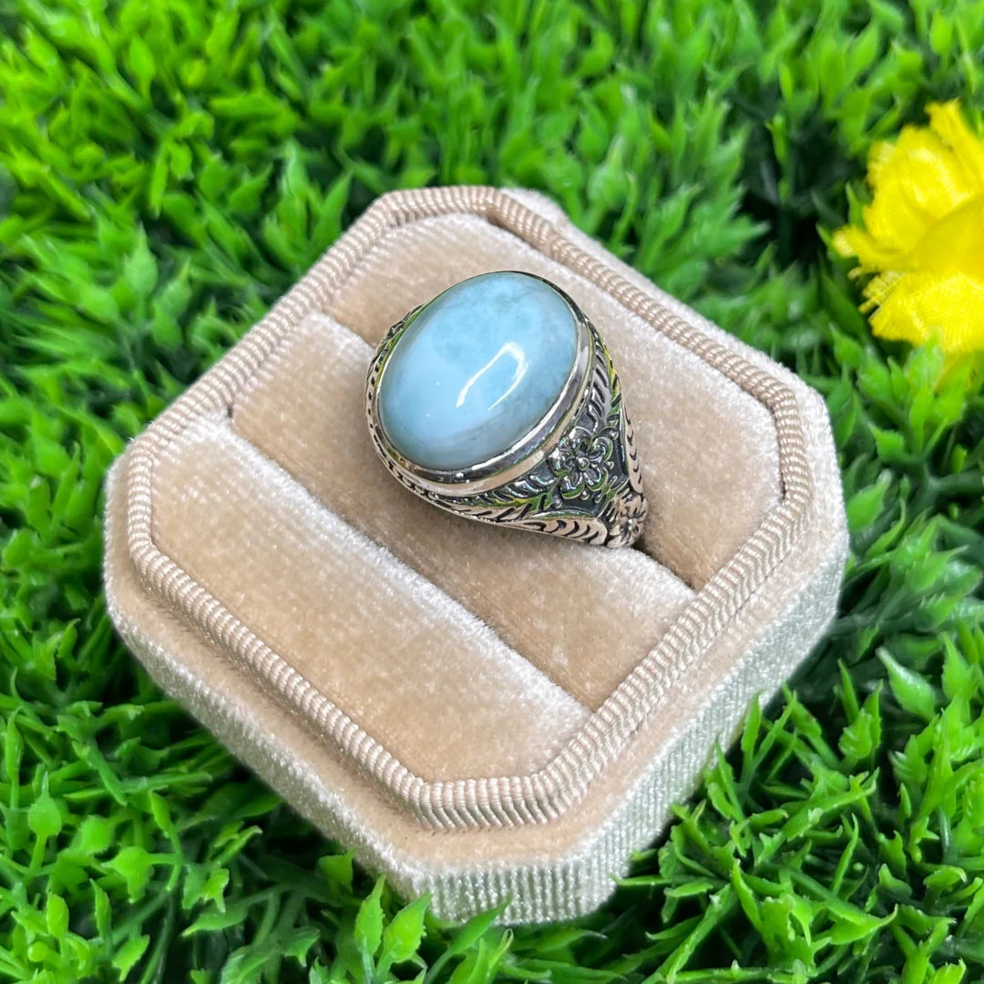 Chevalière Argent Larimar Fleurie #4 - Image 2