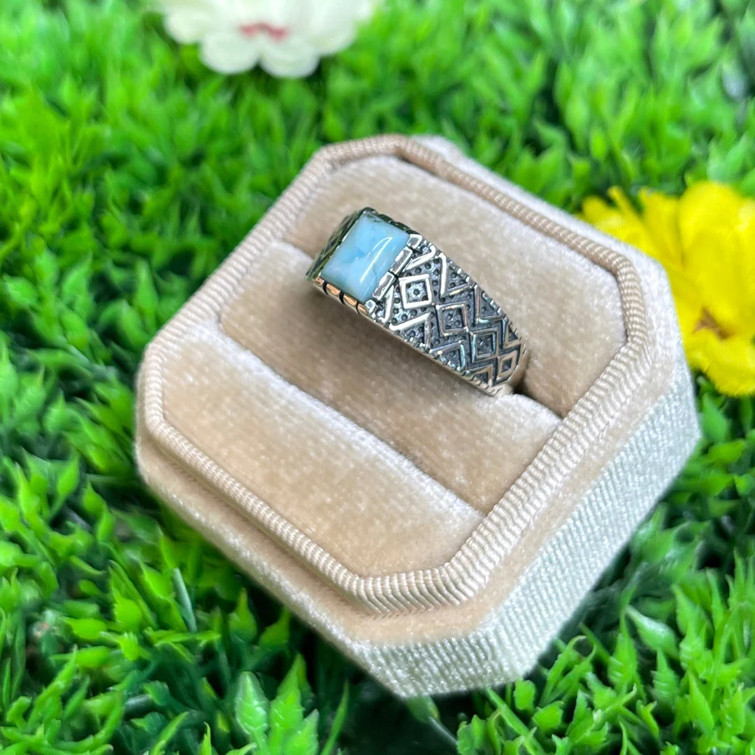 Chevalière Argent Larimar Losange #6 - Image 2