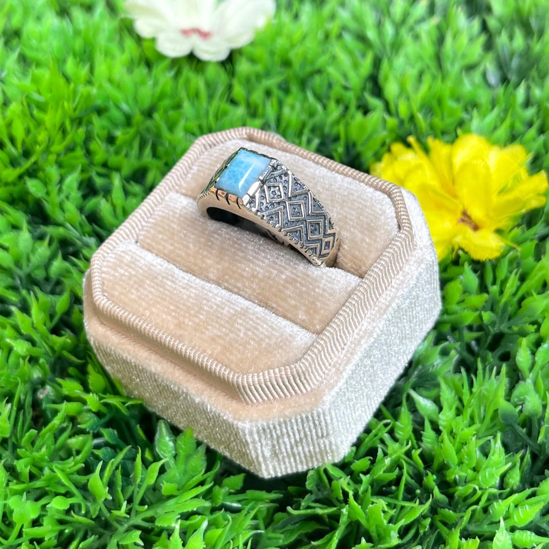 Chevalière Argent Larimar Losange #8 - Image 2