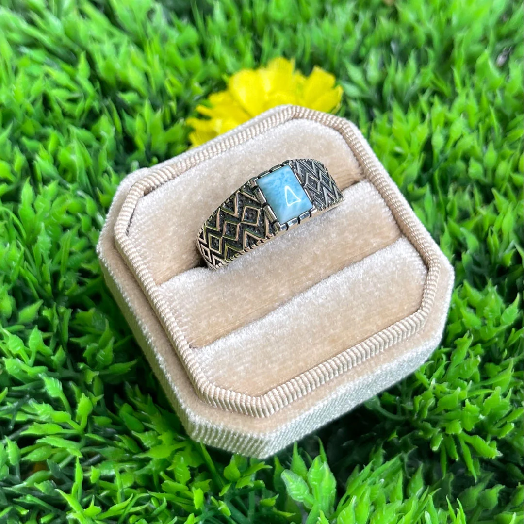 Chevalière Argent Larimar Losange #9 - Image 2