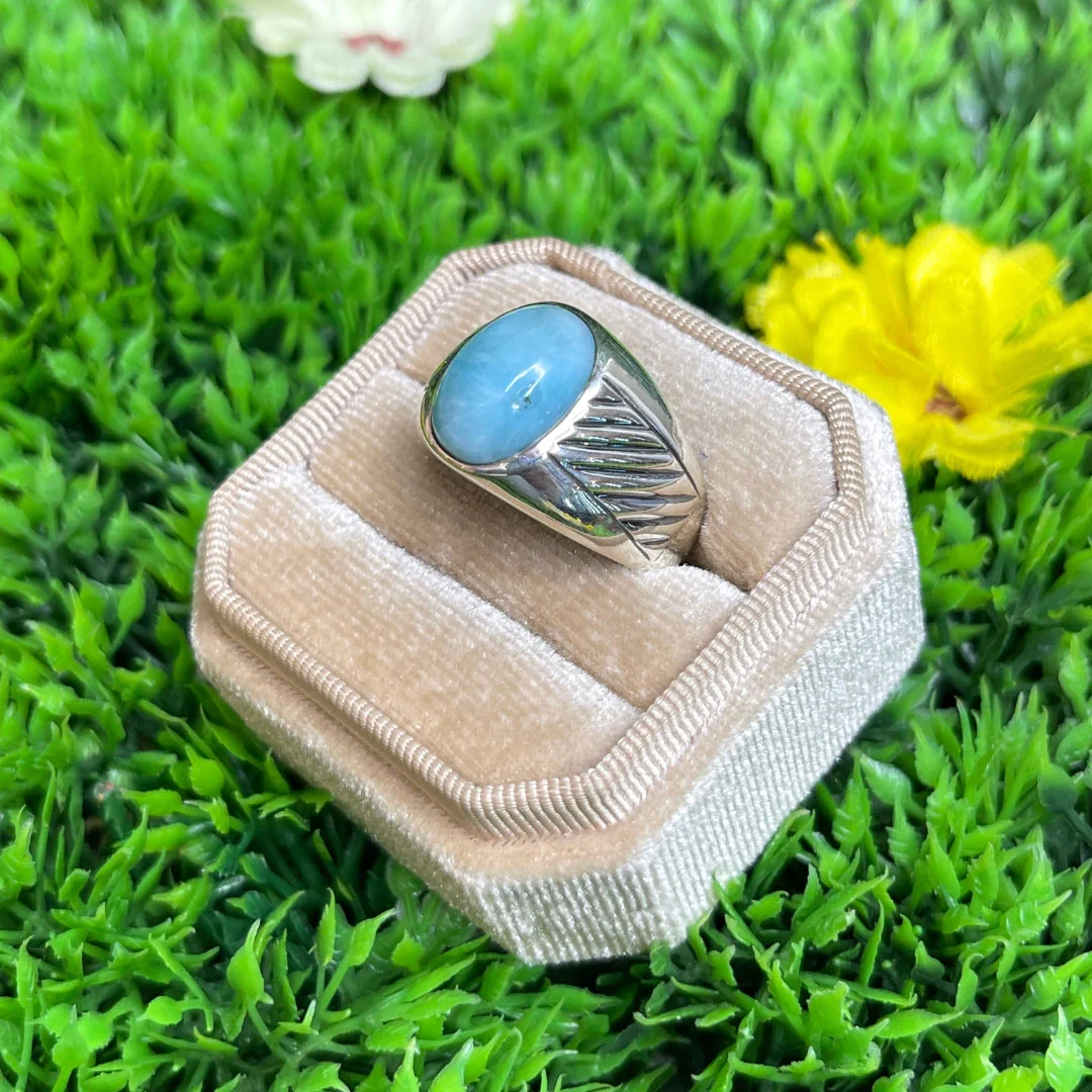 Chevalière Argent Larimar Rayé #3 - Image 2