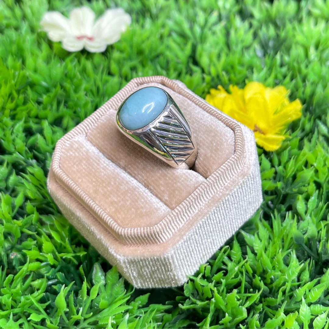 Chevalière Argent Larimar Rayé #4 - Image 2