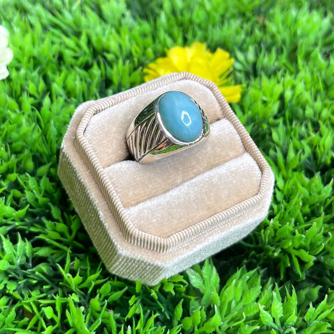 Chevalière Argent Larimar Rayé #5 - Image 2