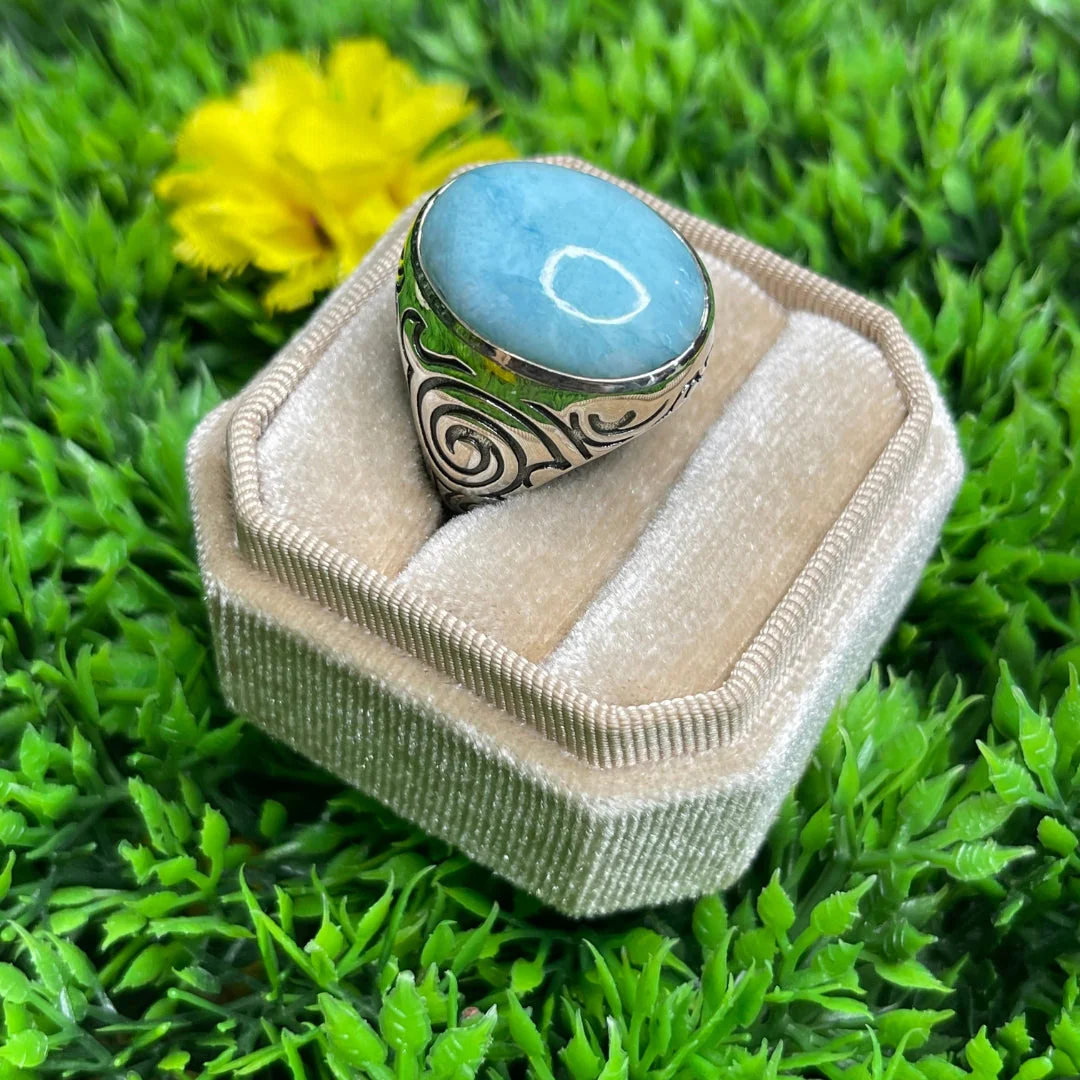 Chevalière Argent Larimar Tribal #2 - Image 2