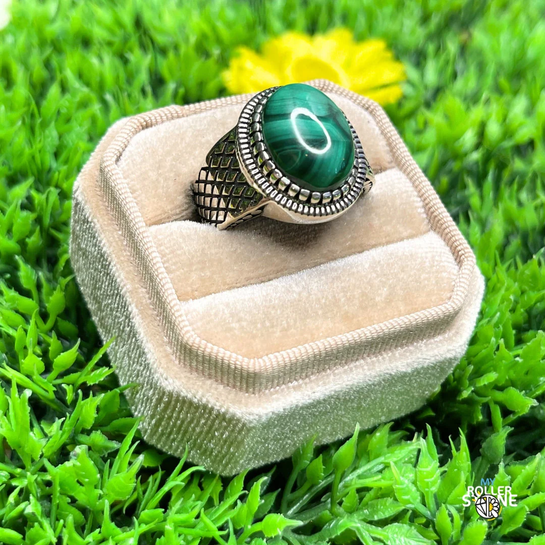 Chevalière Argent Malachite Damier #1 - Image 2