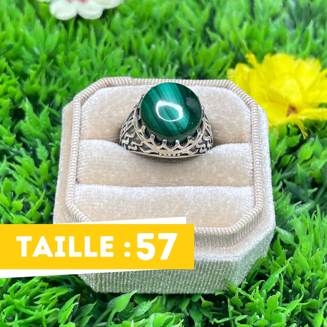 Chevalière Argent Malachite Flamme #1 - Image 3