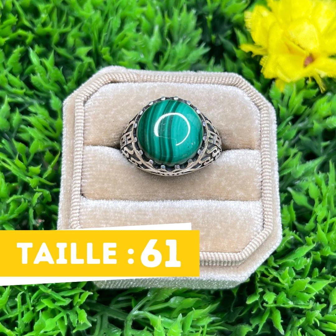 Chevalière Argent Malachite Flamme #2 - Image 3