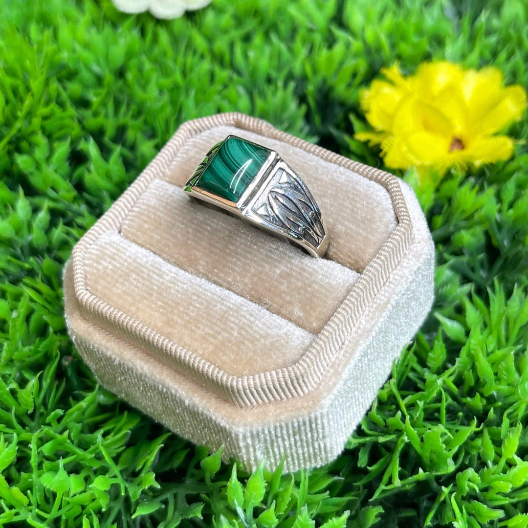 Chevalière Argent Malachite Flèche #2 - Image 2