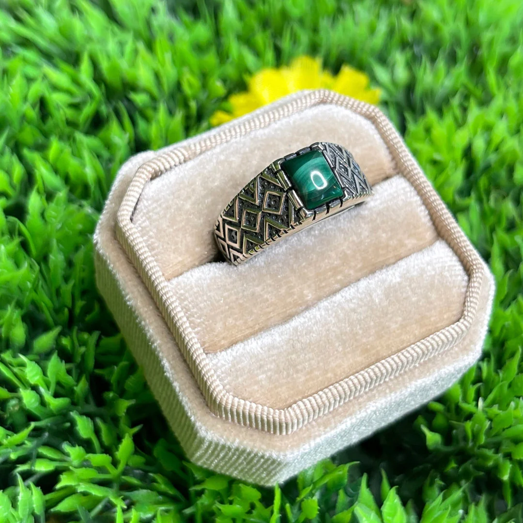 Chevalière Argent Malachite Losange #4 - Image 2