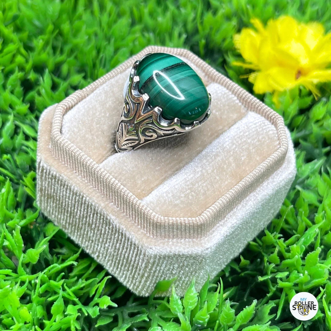 Chevalière Argent Malachite Paon #1 - Image 2