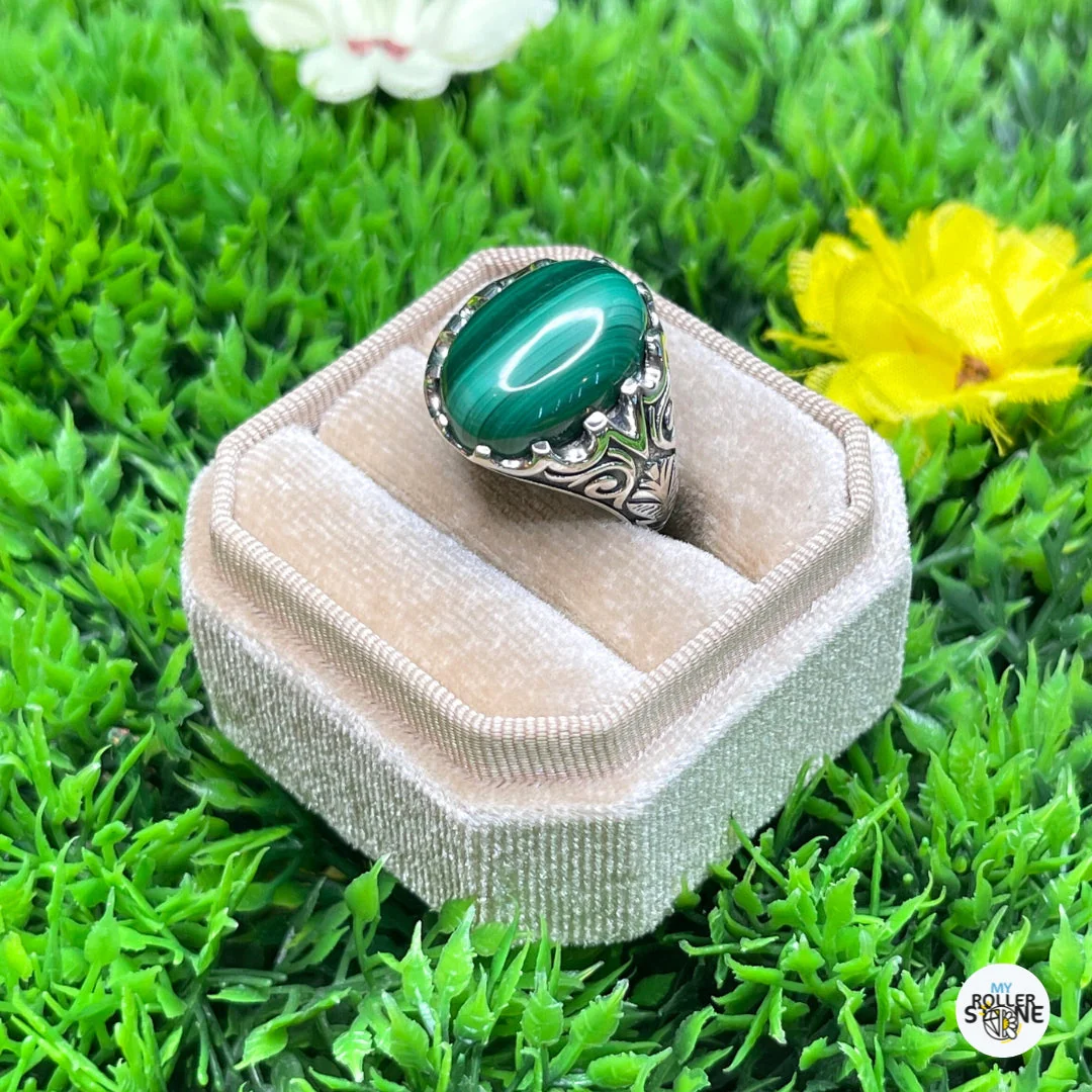 Chevalière Argent Malachite Paon #2 - Image 2