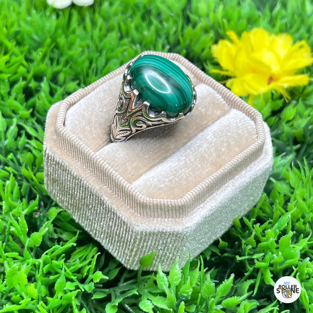 Chevalière Argent Malachite Paon #3 - Image 2