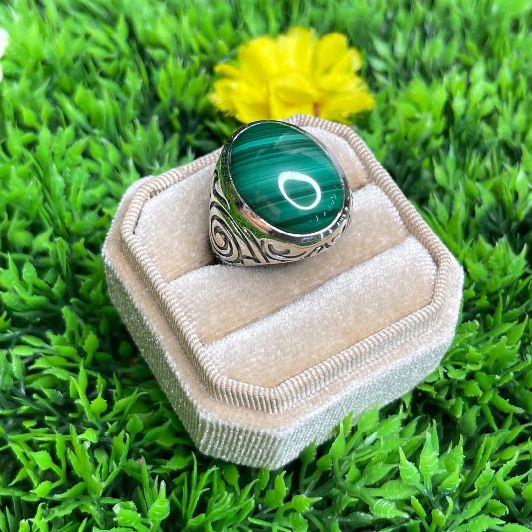 Chevalière Argent Malachite Tribal #1 - Image 2