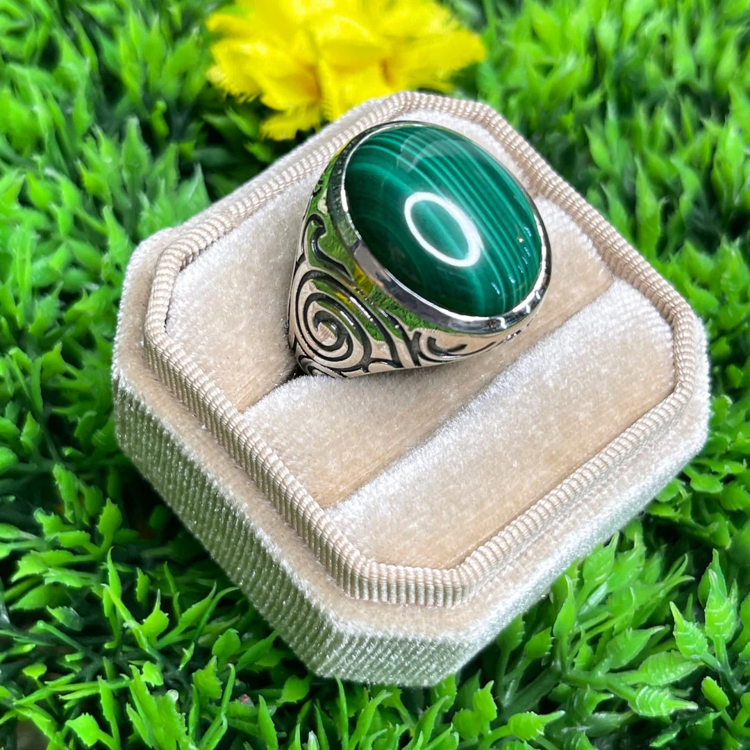 Chevalière Argent Malachite Tribal #3 - Image 2