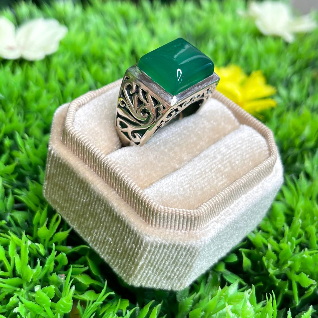 Chevalière Argent Onyx Vert Carré - Image 2