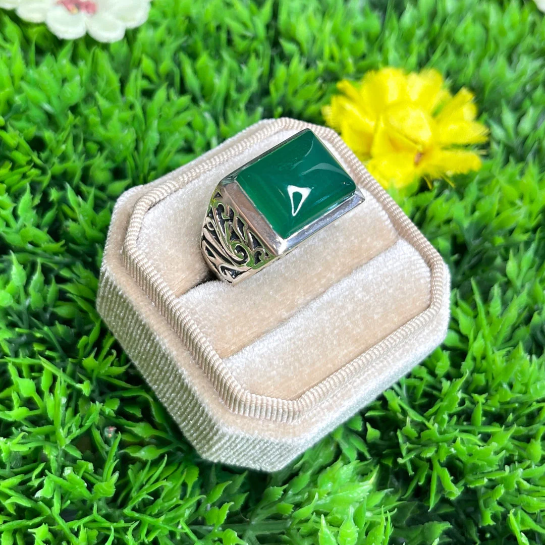 Chevalière Argent Onyx Vert Carré - Image 3