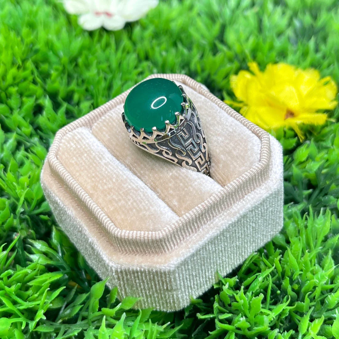 Chevalière Argent Onyx Vert Flamme - Image 2