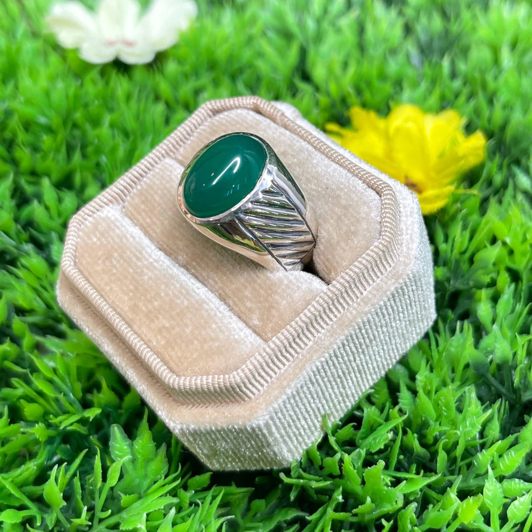 Chevalière Argent Onyx Vert Rayé - Image 2