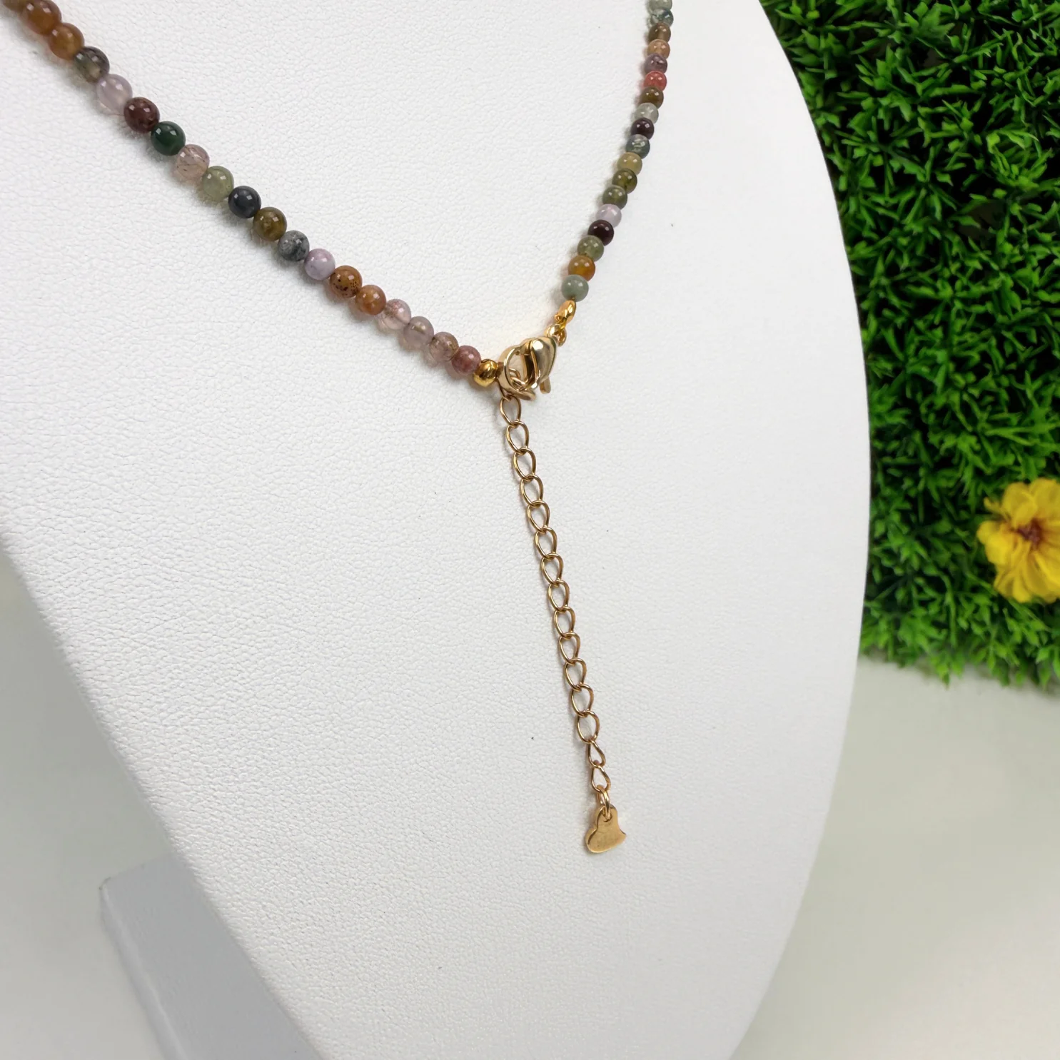 Collier Agate Indienne Naturelle – Perles Fines – Acier Inoxydable Doré - Image 2