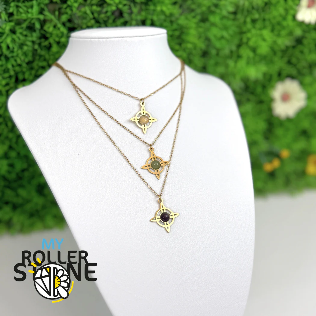 Collier Nœud de Sorcière en Acier Inoxydable & Pierre Naturelle