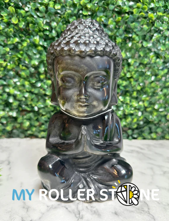 Grand Bouddha Obsidienne Dorée